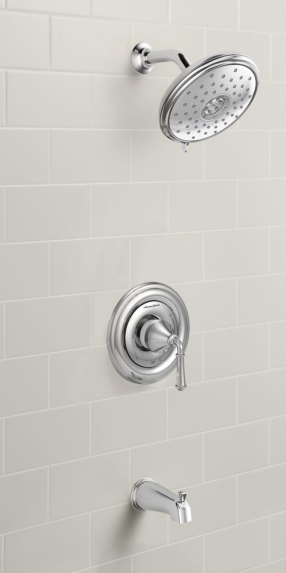Portsmouth Round Tub and Shower Trim Kit with Water Saving Showerhead and Double Ceramic Pressure Balance Cartridge with Lever Handle CHROME